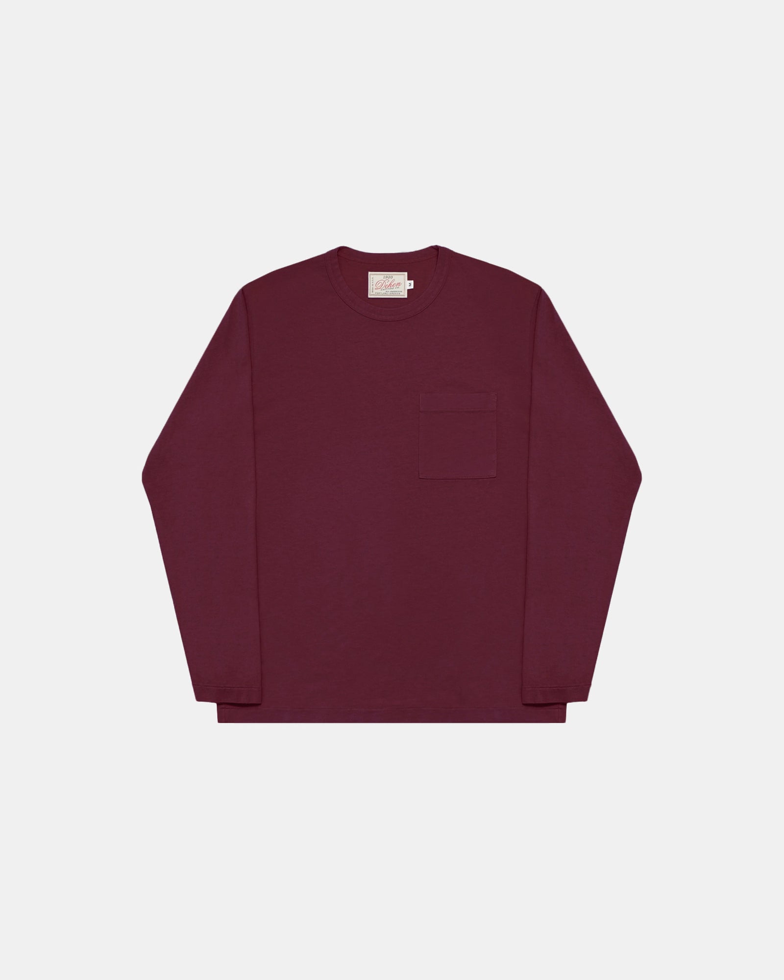 Heavy Duty Long Sleeve Tee Single Pocket Burgandy