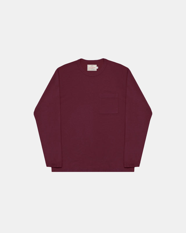 Heavy Duty Long Sleeve Tee Single Pocket Burgandy
