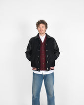 Raglan Varsity Jacket Off White Scarlet