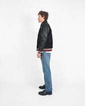 Raglan Varsity Jacket Off White Scarlet