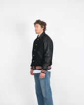 Raglan Varsity Jacket Off White Scarlet