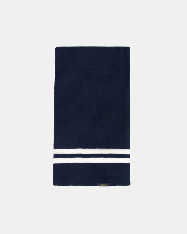 Striped Wool Scarf - Dark Navy / Off White