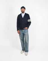 Slouchy Varsity Cardigan Dark Navy Off White