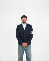 Slouchy Varsity Cardigan Dark Navy Off White