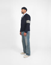 Slouchy Varsity Cardigan Dark Navy Off White