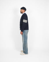 Slouchy Varsity Cardigan Dark Navy Off White