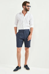 Denim blue linen relaxed shorts - Made in Italy