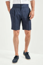 Blue Linen Relaxed Shorts Made In Italy