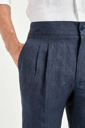 Blue Linen Relaxed Shorts Made In Italy