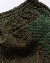 JAIPUR EASY SHORTS - OLIVE / "GRINDIGO" PATCHWORK KANTHA STITCHED COTTON CANVAS