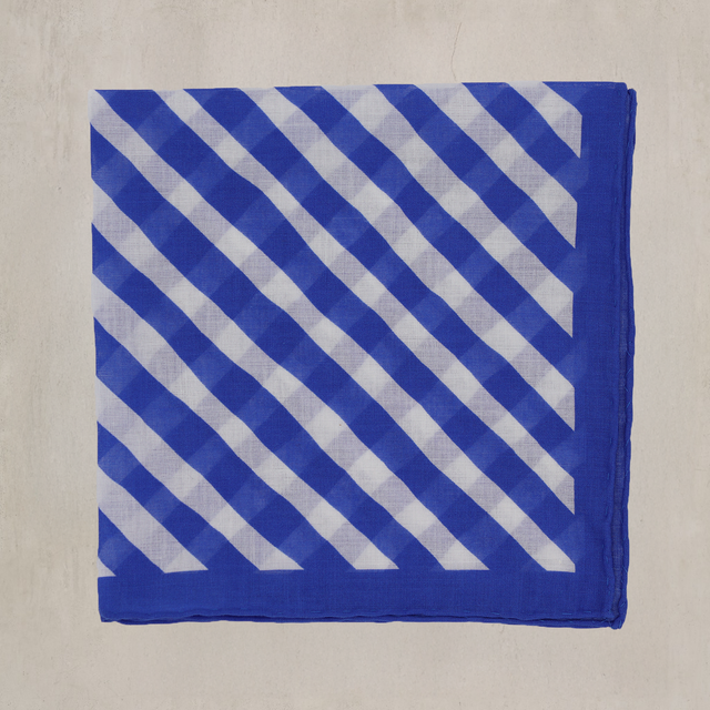 Diagonal Print Cotton Pocket Square in Blue