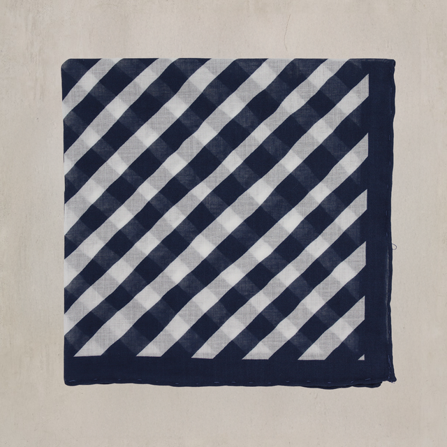 Diagonal Print Cotton Pocket Square in Navy