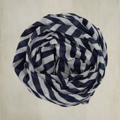 Diagonal Print Small Cotton Scarf in Navy