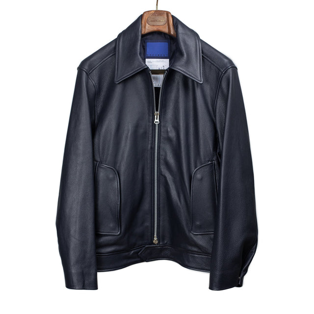 Harrington jacket in navy blue goatskin