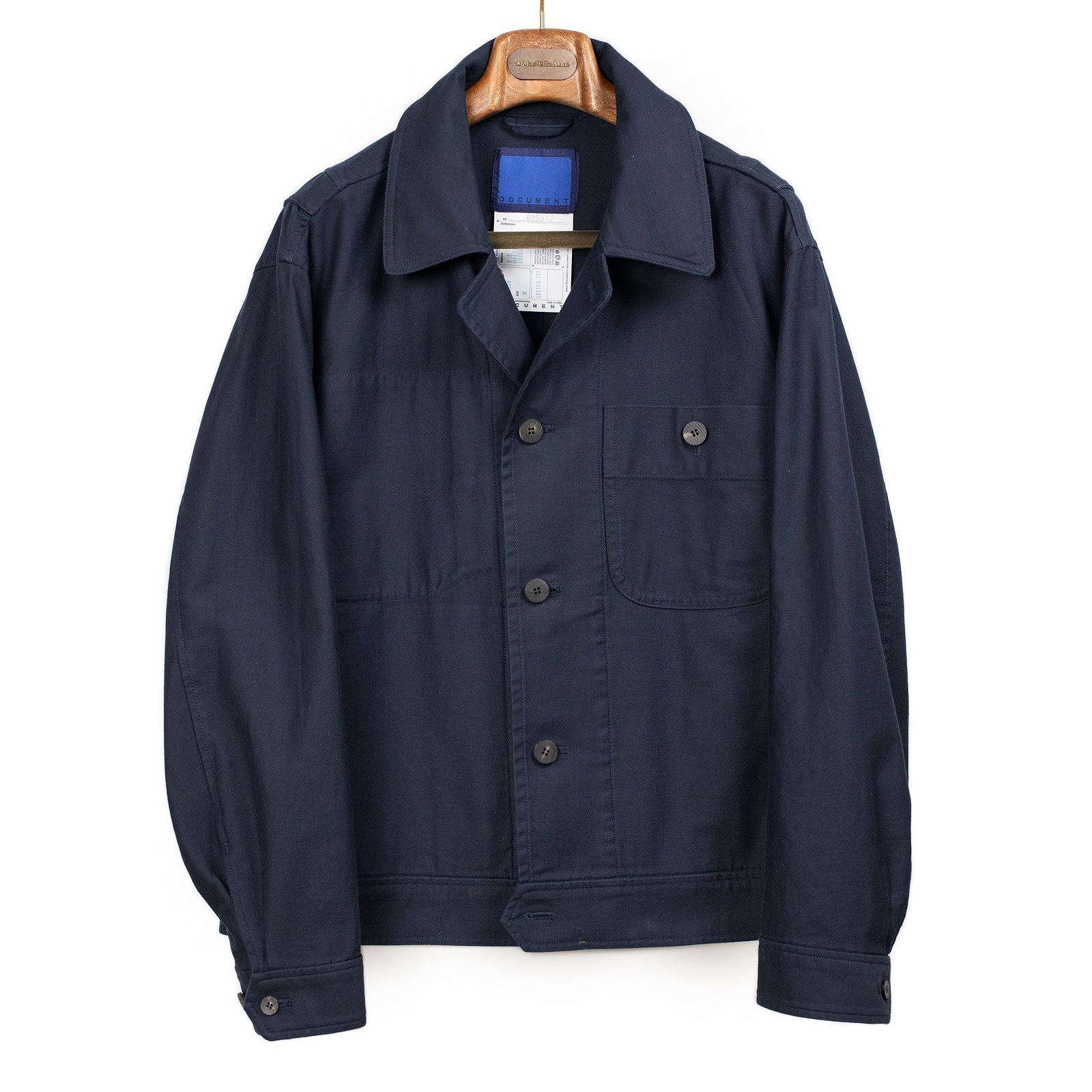 Military jacket in navy blue Japanese reverse sateen