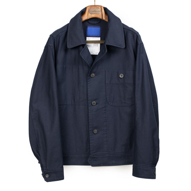 Military jacket in navy blue Japanese reverse sateen