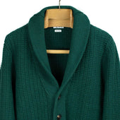Aaureliano Shawl Collar Cardigan In Deep Green Waffle Knit Wool
