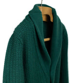 Aaureliano Shawl Collar Cardigan In Deep Green Waffle Knit Wool
