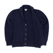 Aaureliano Shawl Collar Cardigan In Blue Waffle Knit Wool