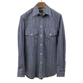 Aantide work shirt in multi-striped indigo broken twill cotton mix