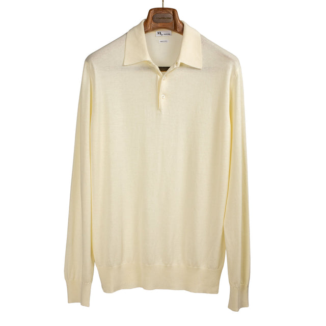 Aaric long sleeve knit polo in panna cotton
