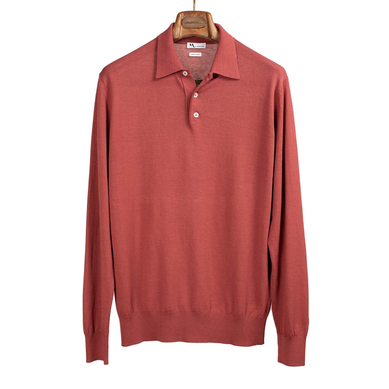 Aaric Long Sleeve Knit Polo In Ruggine Cotton