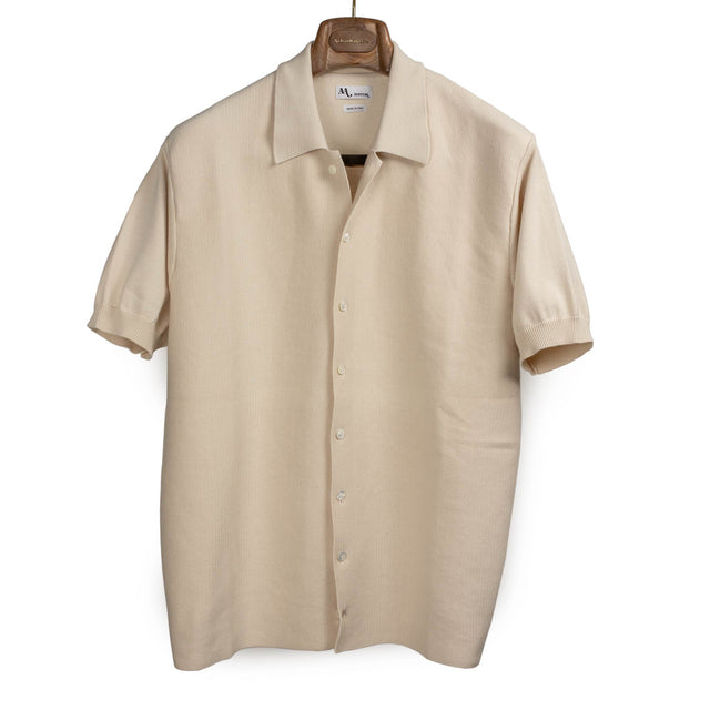 Aars short sleeve knit shirt in sabbia beige cotton