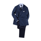 Double Breasted Peak Lapel Jacket In Blue Hopsack