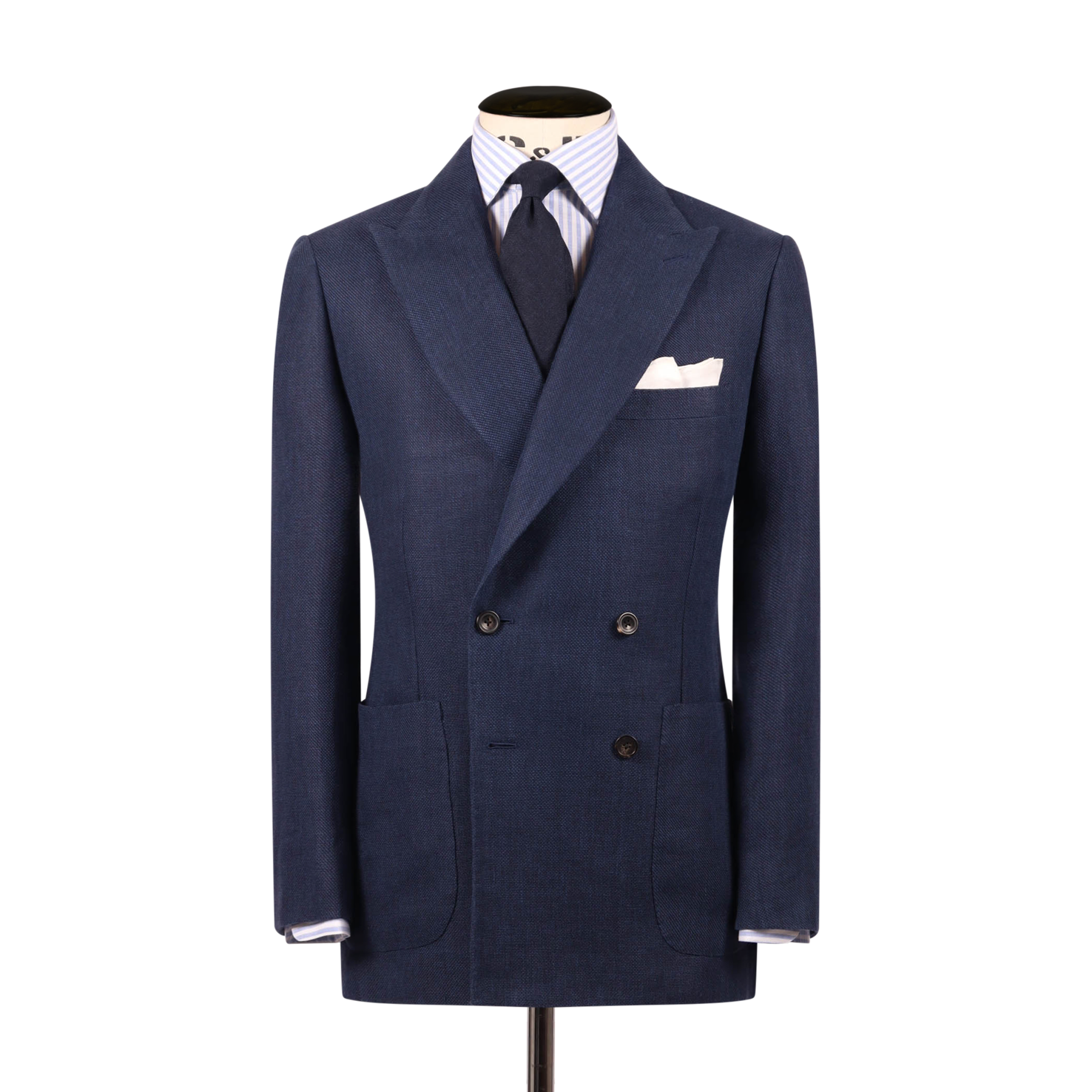 Double Breasted Peak Lapel Jacket In Blue Hopsack