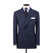 Double Breasted Peak Lapel Jacket in Navy Blue Hopsack