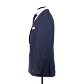 Double Breasted Peak Lapel Jacket In Blue Hopsack