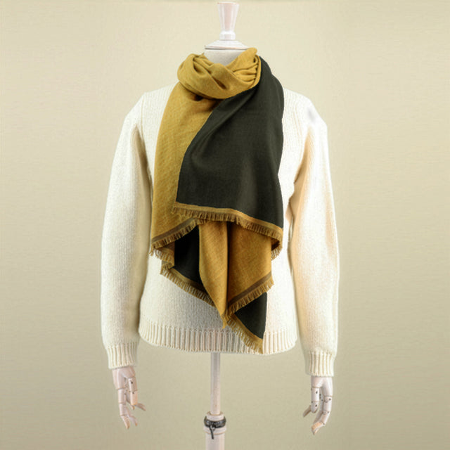 Double Sided Cashmere Scarf In Khaki And Yellow