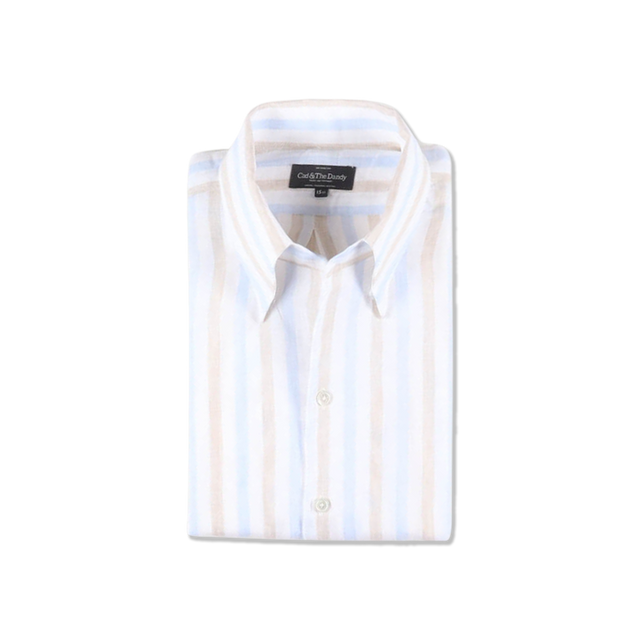 One Piece Collar Shirt in Cream & Sky Stripe