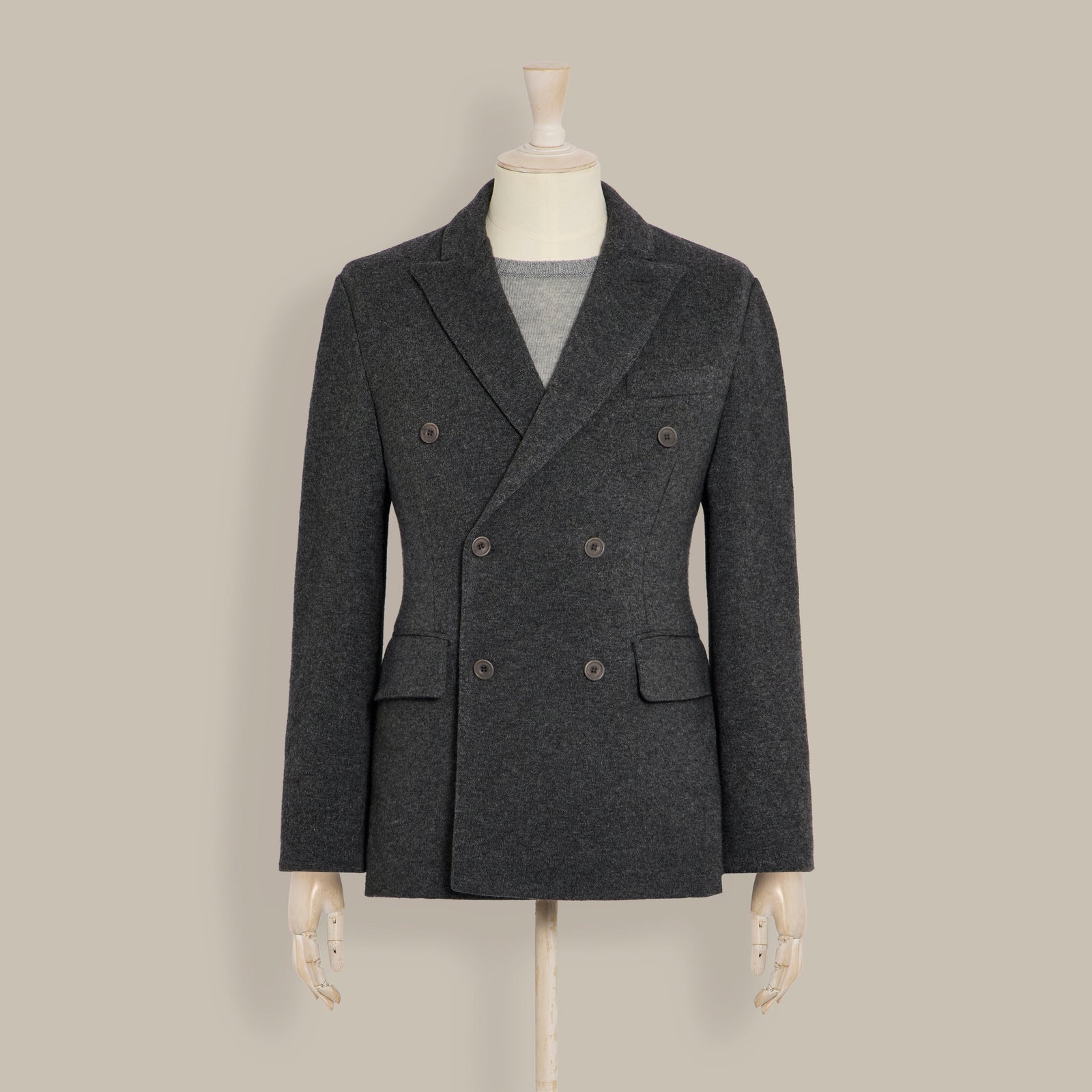 Double Breasted Cashmere Blend Unstructured Knitted Blazer In Grey