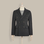 Double Breasted Cashmere Blend Unstructured Knitted Blazer in Grey
