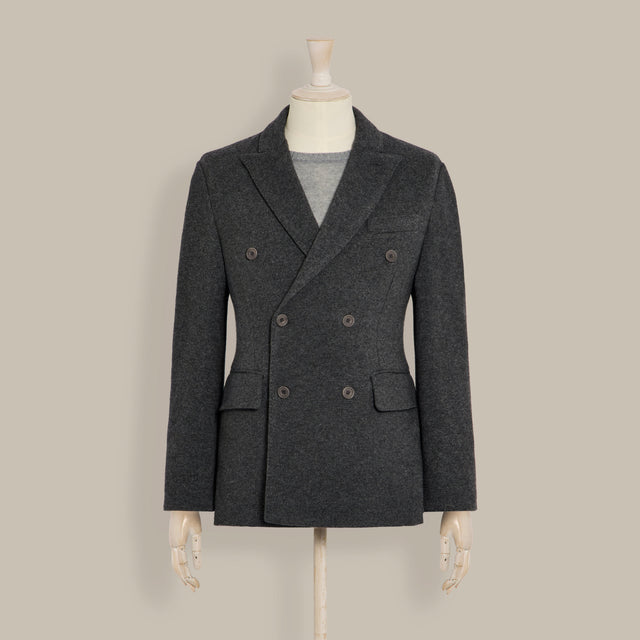 Double Breasted Cashmere Blend Unstructured Knitted Blazer in Grey