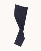 Single Pleat Trouser - Navy Herringbone Wool