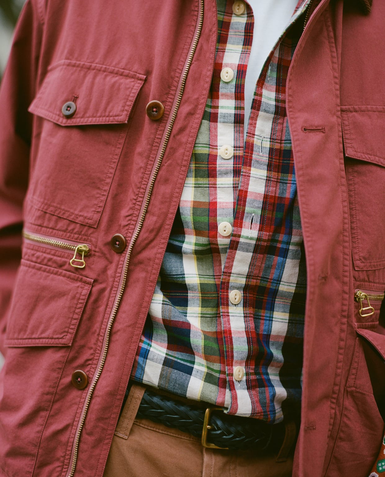 And Red Check Cotton Linen Two Pocket Work Shirt