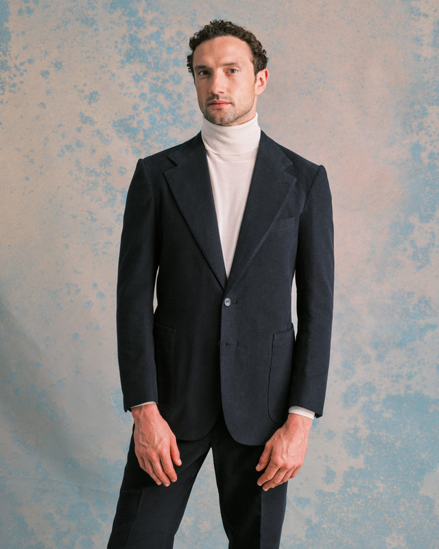 Navy Brushed Cotton Unstructured Jacket