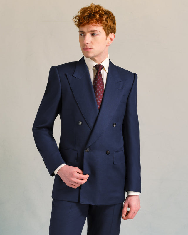 Navy Mesh Low Double-Breasted Jacket