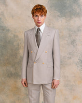 Silver Linen Blend Low Double-Breasted Suit