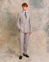 Silver Linen Blend Low Double-Breasted Suit