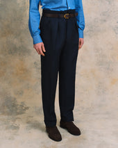 Navy Linen Blend Hollywood Trousers