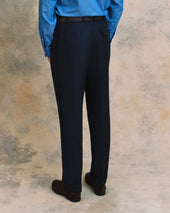 Navy Linen Blend Hollywood Trousers