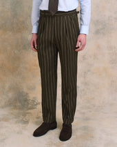 Brown Linen Blend Broad Stripe Drape Suit
