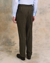 Brown Linen Blend Broad Stripe Drape Suit