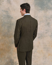 Brown Linen Blend Broad Stripe Drape Suit