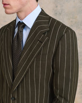 Brown Linen Blend Broad Stripe Drape Suit