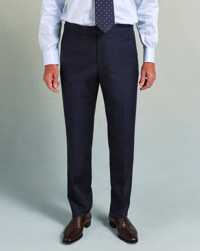 Navy Linen Blend Contemporary Trousers