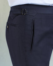 Navy Linen Blend Contemporary Trousers